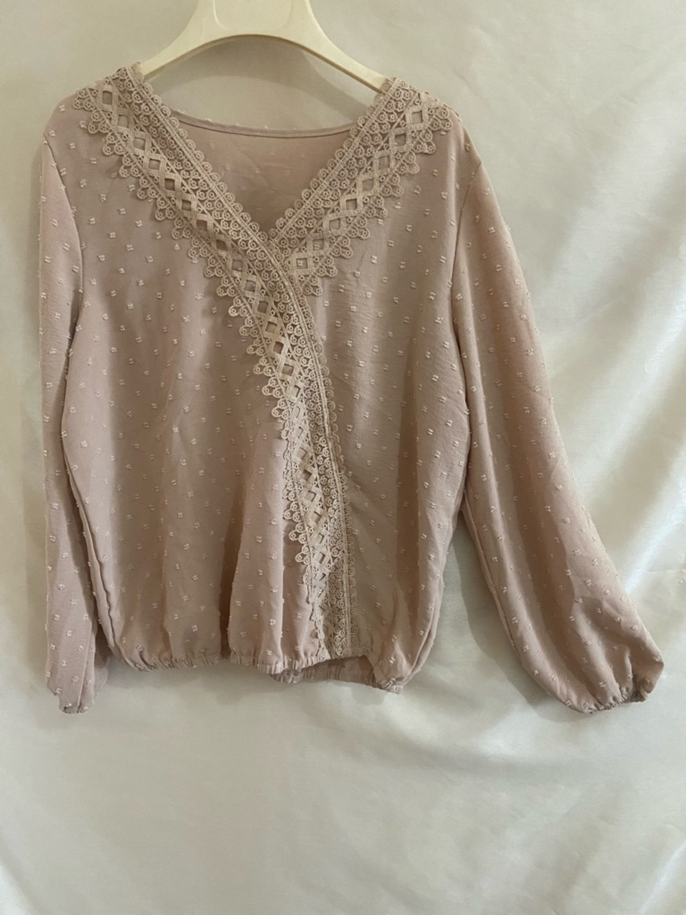 Lace Trim V-Neck Blouse in Dusty Rose